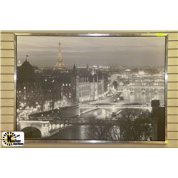LARGE FRAMED DOWNTOWN VIEW OF PARIS& EIFFEL TOWER