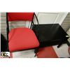 Image 1 : METAL & RED FABRIC ARM CHAIR WITH BLACK SIDE TABLE