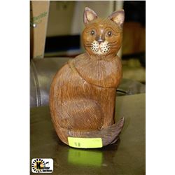 WOOD CARVED CAT ORNAMENT 10" HIGH