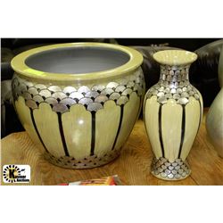 SET OF 2 MATCHING FLOWER POT & VASE WITH SILVER