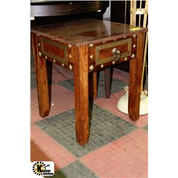 WOOD ESTATE CARVED END TABLE WITH DRAWER
