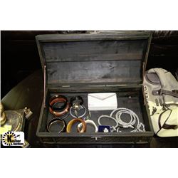 BROWN DECORATIVE BOX W/JEWELLERY &