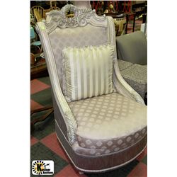 LARGE CARVED STYLE FABRIC SOFA CHAIR 48"X33"X54"H