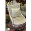 Image 1 : LARGE CARVED STYLE FABRIC SOFA CHAIR 48"X33"X54"H