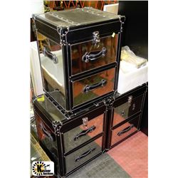 SET OF 3 SHOWHOME LEATHERETTE MIRRORED END TABLE