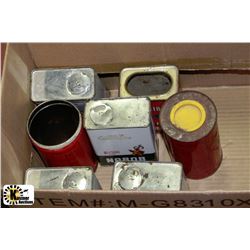 BOX WITH VINTAGE COLLECTOR TINS INCL. NABOB PURE
