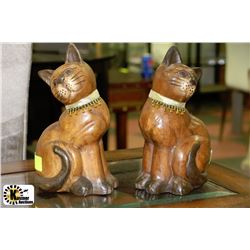 PAIR OF WOOD CARVED CAT ORNAMENTS
