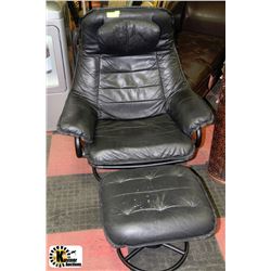 BLACK RECLINING CHAIR AND OTTOMAN