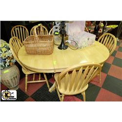 WOODEN DINING TABLE WITH LEAF & 6 SIDE CHAIRS