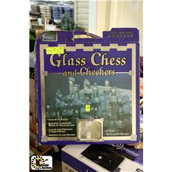 GLASS CHESS + CHECKERS SET