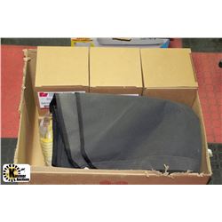 BOX WITH 2 NEW CHAINSAW BIBS,NEW RAINGEAR, NEW