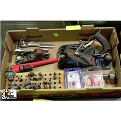 BOX OF ROUTER BITS, ANTIQUE PLANER, CRAFTSMAN
