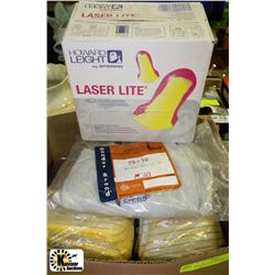 BOX FULL OF WORK SPLIT LEATHER GLOVES,EAR PLUGS