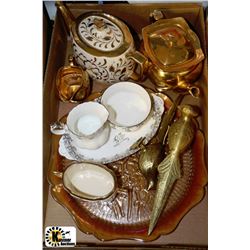 FLAT OF DECORATIVE DISHWARE INCLUDING TEAPOTS,