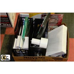 BOX OF OFFICE SUPPLIES & NEW PRODUCTS