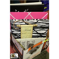 BOX W/WALL DECORATIONS INCL. PLAQUES &