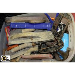 TUB OF MISC TOOLS & HARDWARE
