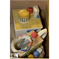 MATCHING OMNIBUS COOKIE JAR AND TEA POT (HAND-