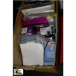 BOX OF ASSORTED ACCESSORIES INCLUDING STUD FINDER,
