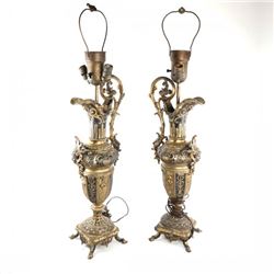 Pair of Gilt Bronze Ewer Lamps