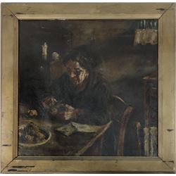 Woman Peeling Potatoes, Oil on Canvas