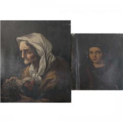 2 Portrait Paintings; Old Lady and Boy