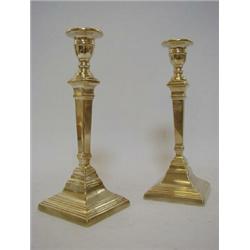 A PAIR OF VICTORIAN BRASS CANDLESTICKS, tapered columns, height 25cm (2)  30-40...