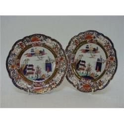 A SET OF EIGHT MASON'S IRONSTONE CHINA PLATES, first half of the 19th century, imari pagoda patte...