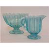 Image 1 : A TURQUOISE VASELINE GLASS JUG, and footed bowl, c.1880, height 9cm (2)  30-50...