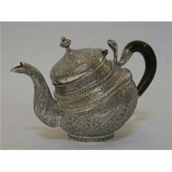 AN INDIAN BACHELOR TEAPOT, cobra form, parcel gilt interior, height 11cm  40-60...