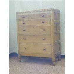 ROBERT 'MOUSEMAN' THOMPSON, an oak chest of drawers, rectangular top, over five long drawers, fie...