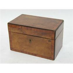 A WALNUT TEA CADDY 19th century, Kingwood banded, twin lidded compartments, width 16cm  30-40...