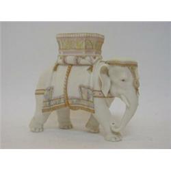 A HADLEY WORCESTER PARIAN INDIAN ELEPHANT FIGURE, late 19th Century, gilt and polychrome detailin...