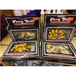 NEW FURRY HANDCUFFS - WITH QUICK RELEASE SAFETY - 4 PER LOT - 2 TIGER AND 2 LEOPARD