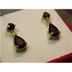 EARRINGS - NEW BLACK SAPPHIRE & DIAMOND DANGLE EARRINGS - STERLING SILVER WITH GOLD OVERLAY - RETAIL