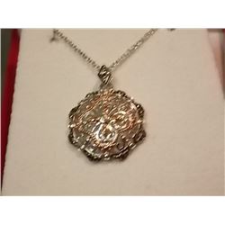 NECKLACE - TRI-COLOR STERLING SILVER SET WITH 10 BLACK DIAMONDS - RETAIL ~$350