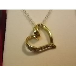 NECKLACE - STERLING SILVER HEART SHAPPED PENDANT WITH GOLD OVERLAY - BEARS 3 GENUINE DIAMONDS  - ALL