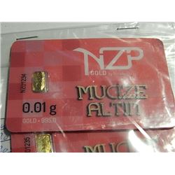BULLION - .01GM .995 FINE GOLD - 2 TTL - ALL ONE MONEY - TURKISH MINT - SERIAL NUMBERED AND CERIFIED