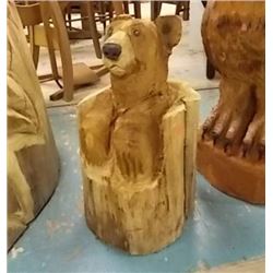 UNIQUE HAND CRAFTED WOOD CHAINSAW CARVING  - BEAR IN LOG