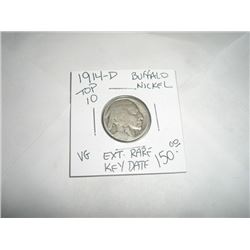 1914-D *EXTREMELY RARE KEY DATE* BUFFALO NICKEL BOOK VALUE $150.00+ *NICE EARLY VERY GOOD GRADE* NIC