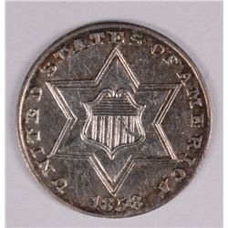 1858 3 CENT SILVER AU