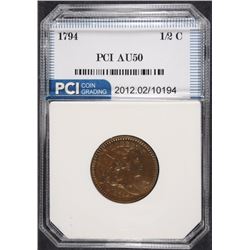 1794 HALF CENT, PCI AU, SUPER COIN! GLOSSY SURFACES, BEAUTIFUL!!!