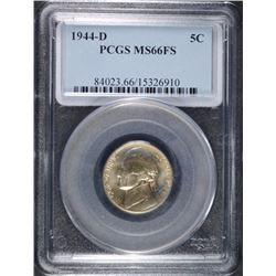 1944-D JEFFERSON NICKEL, PCGS MS-66 FULL STEPS