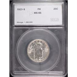 1923-S STANDING LIBERTY QUARTER, SEGS GEM BU! FULL HEAD! RARE!!
