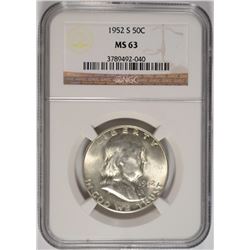 1952-S FRANKLIN HALF DOLLAR, NGC MS-63