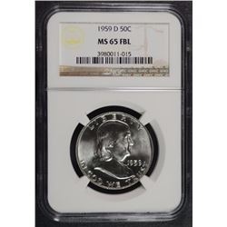 1959-D FRANKLIN HALF DOLLAR, NGC MS-65 FBL
