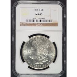 1878-S MORGAN SILVER DOLLAR, NGC MS-63