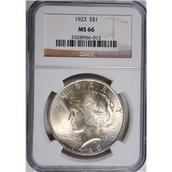 1923 PEACE DOLLAR, NGC MS-66  TOUGH IN HIGH GRADES