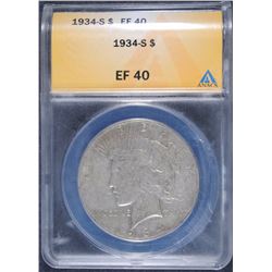 1934-S PEACE SILVER DOLLAR, ANACS EF-40  KEY DATE!