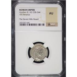 238-244 ROMAN EMPIRE GORDIAN III DENARIUS NGC AU